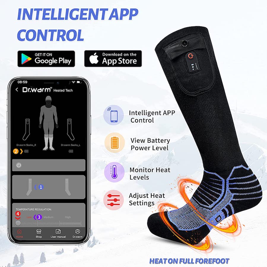 Elektrikli çorap ısıtmalı - mobil akıllı telefon uygulamasıyla kontrol