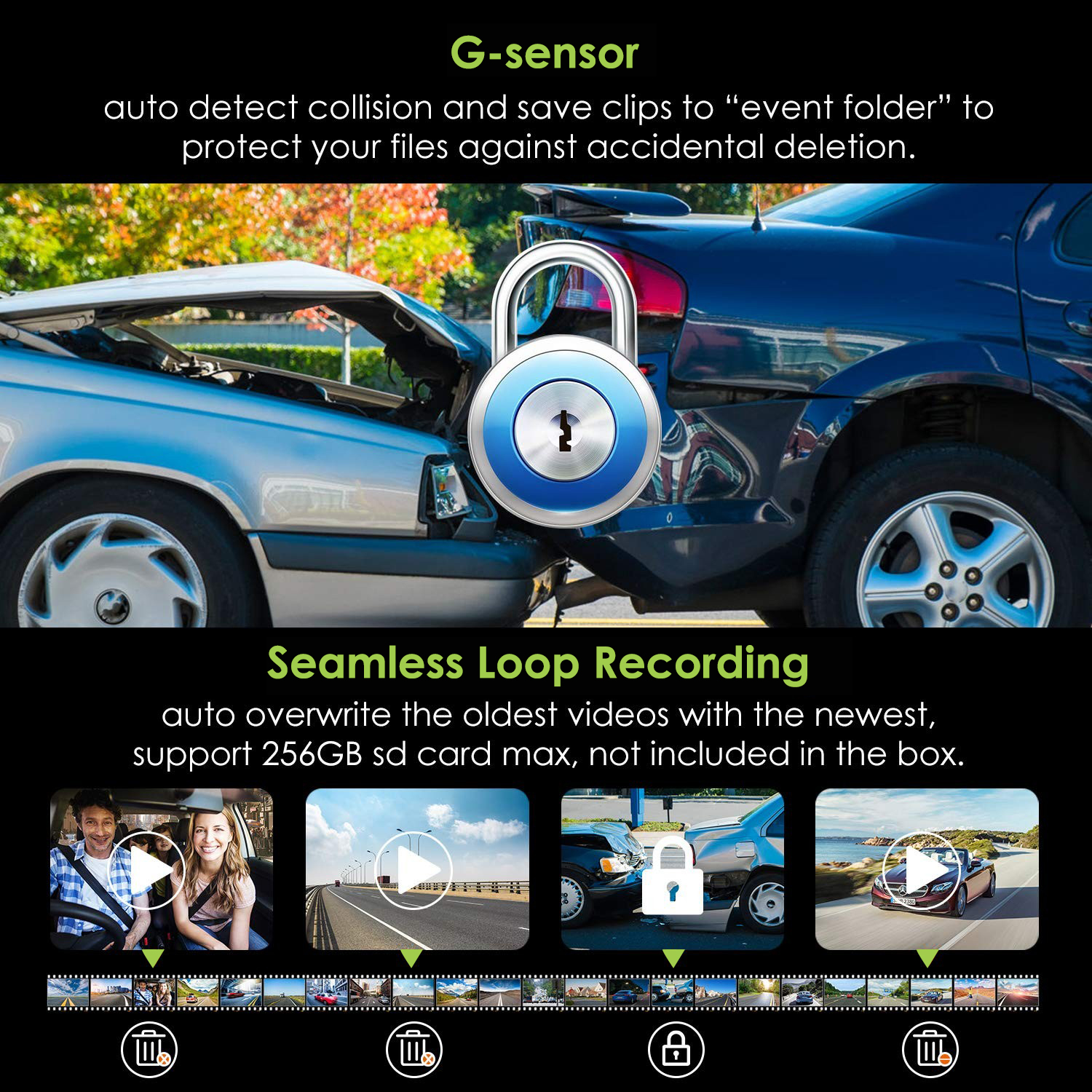 Arabada G sensörü darbe koruma kamerası