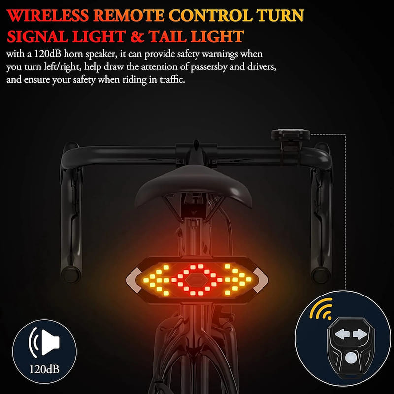 Denetleyicili kablosuz bir bisiklet arka ışığı için dönüş sinyalleri ile bisiklet arka ışığı
