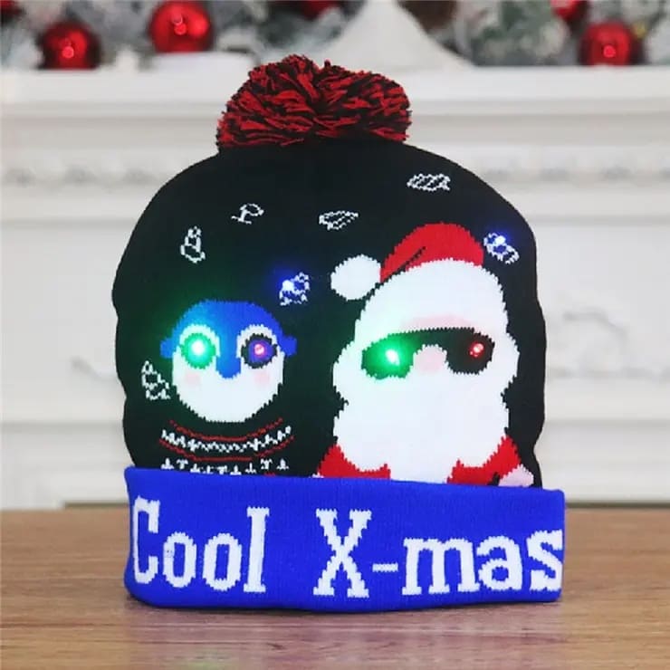 LED ampullü, ponponlu, parlak Noel şapkalı kış şapkası - COOL X-MAS