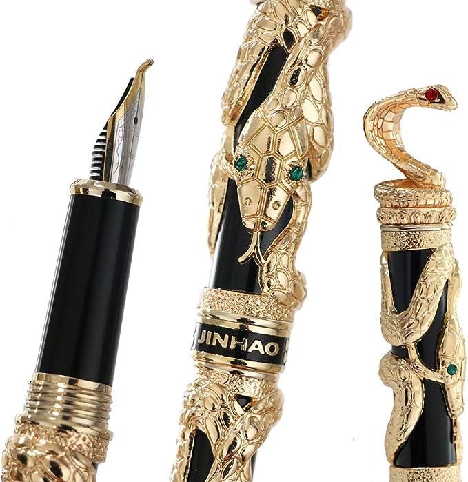 yılan kobra ile süslenmiş altın kalem tükenmez kalem