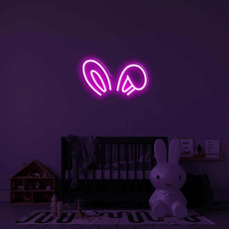 Bir duvarda 3D parlayan neon logosu - tavşan kulakları