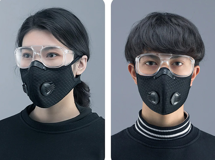 korona virüsüne karşı maskeli koruyucu gözlük