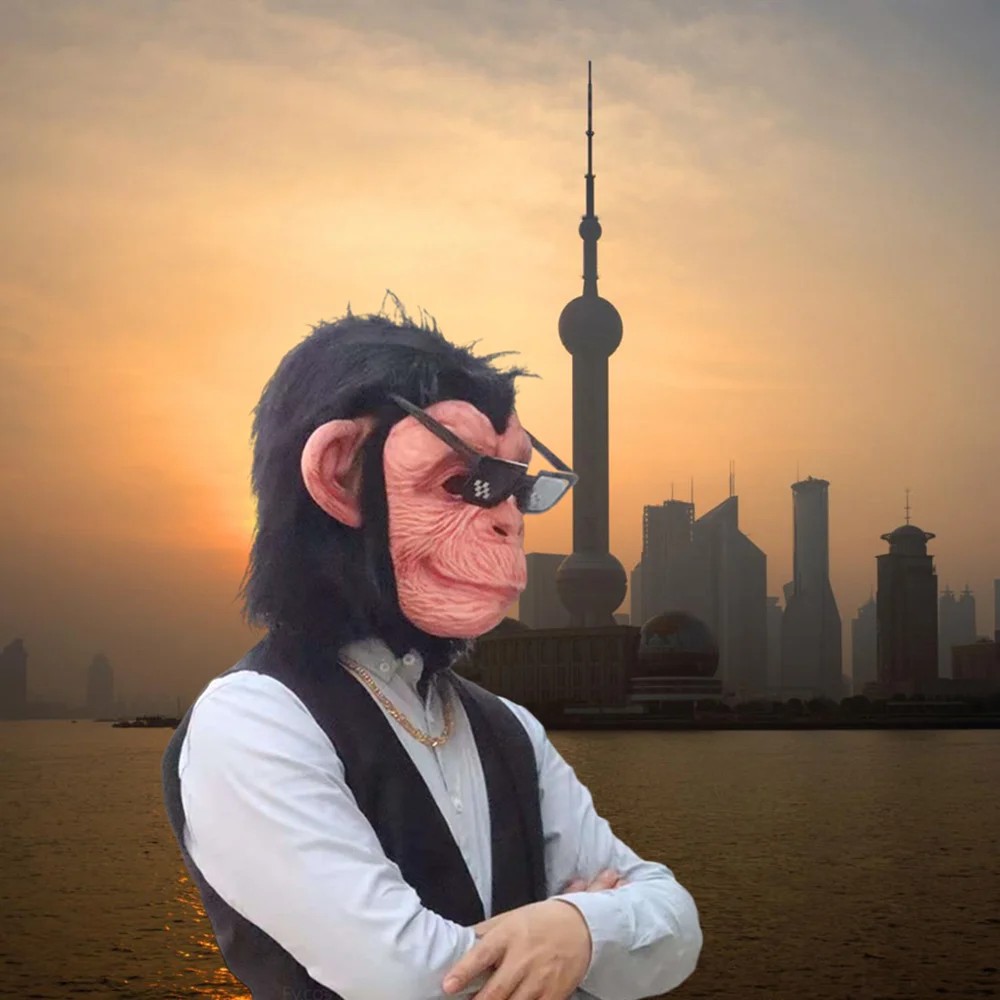 Şempanze maymun yüz baş maskesi silikon lateks