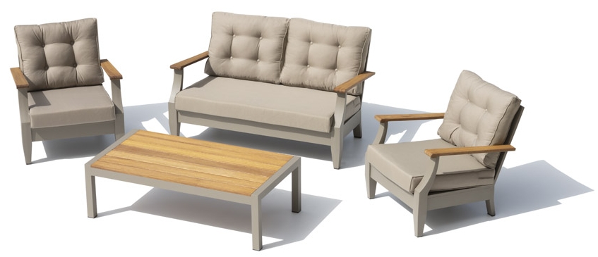 Lüks modern bahçede terasta oturma alanı - 4 kişilik koltuklu kanepe + masa
