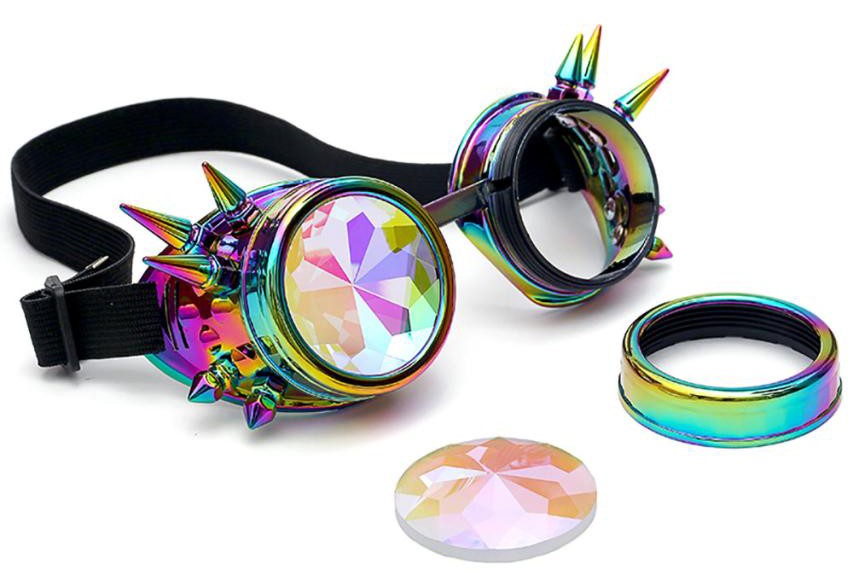 steampunk holografik led parlayan gözlükler