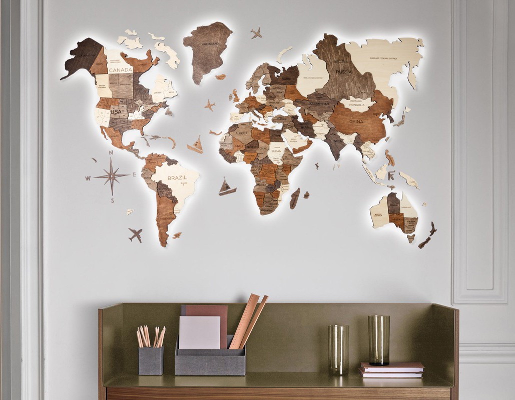Duvar dünya haritalarında 3B boyama