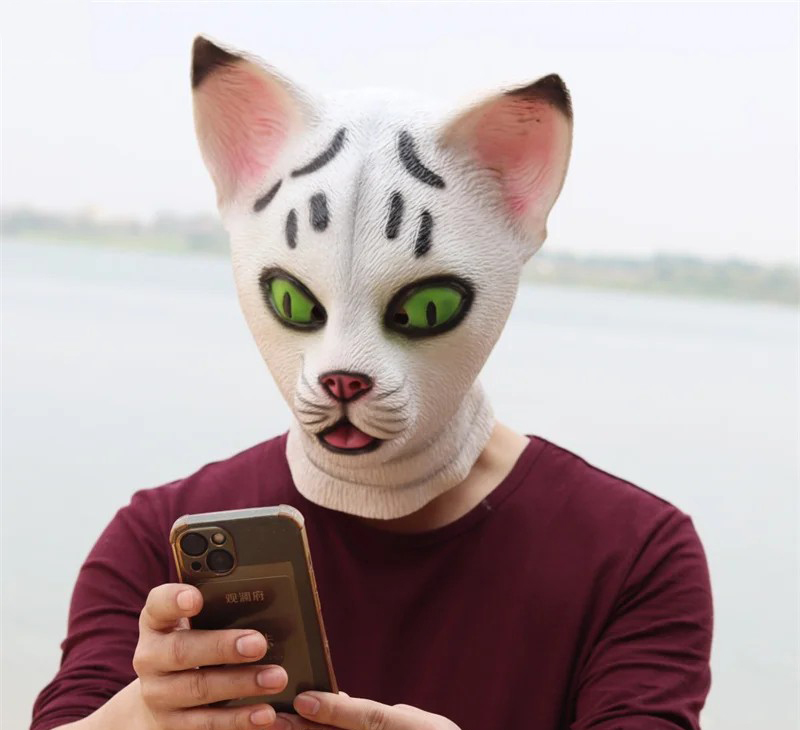 kedi maskesi yüz kafa silikon lateks