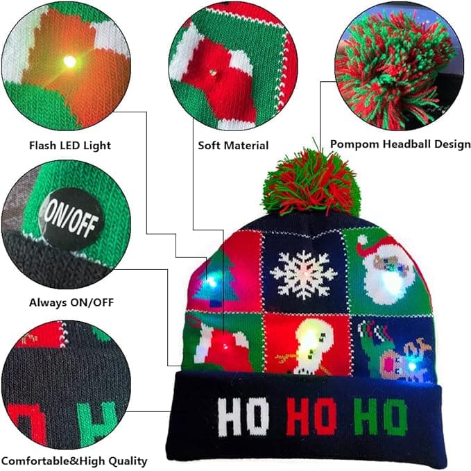 ponponlu ve parlayan LED'li kış için kışlık şapkalar