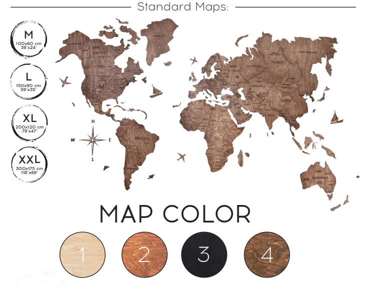Meşe ahşap dünya haritası rengi