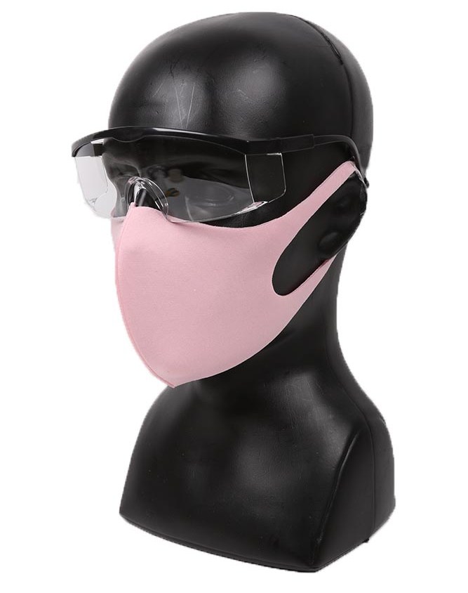 gözlüklü pembe elastik yüz maskesi