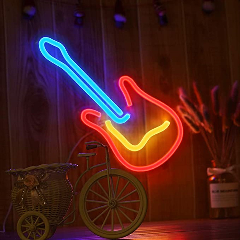 neon afiş gitar parlayan aydınlatma