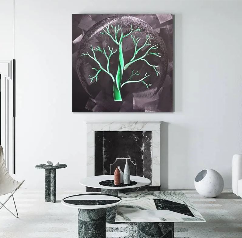 hayat ağacı metal tablolar duvar için gümüş alüminyum
