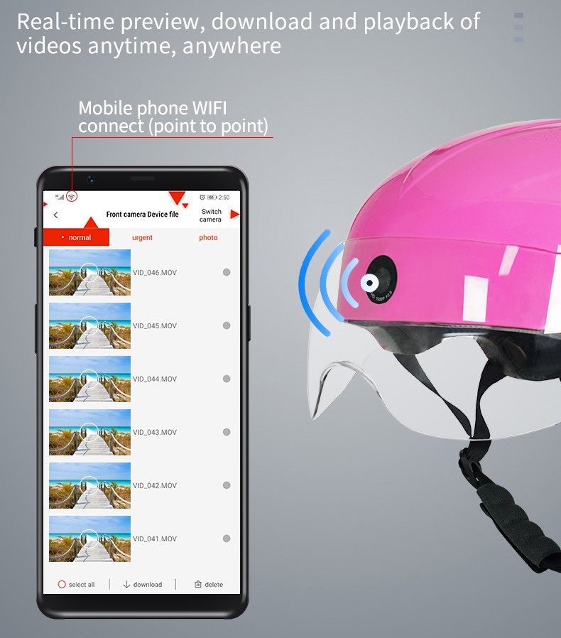 uygulama akıllı telefon aracılığıyla motosiklet kask kamerası wifi bağlantısı