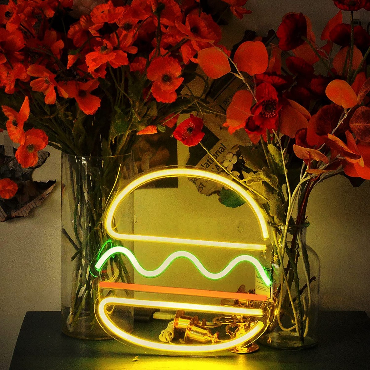 hafif logo neon restoran led tahtası - hamburger hamburger