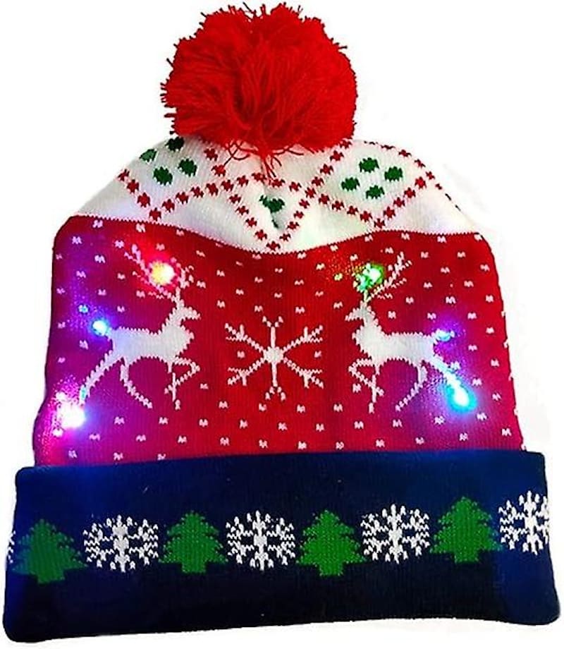 Ponponlu kışlık şapka, LED ampullerle aydınlatılmış Noel - CHRISTMAS DEER